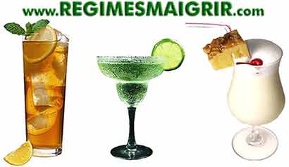Quelques cocktails caloriques : Long Island Iced Tea, Margarita, Pina Colada