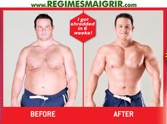 Une publicité vantant un amaigrissement spectaculaire avec des images avant après d'un homme