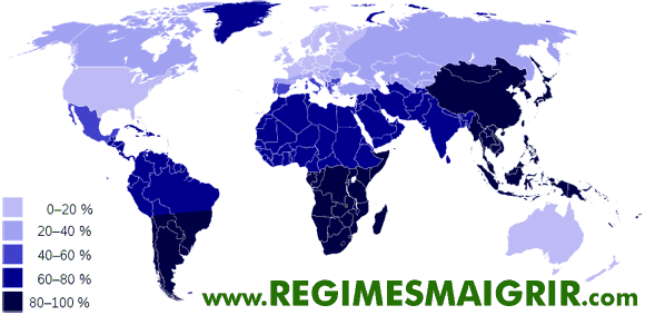 Carte mondiale des frquences d'hypolactasie