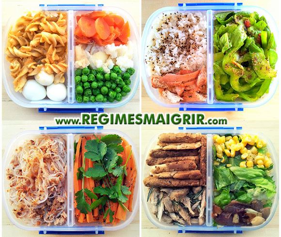 4 botiers repas dont l'ensemble fait 1200 calories