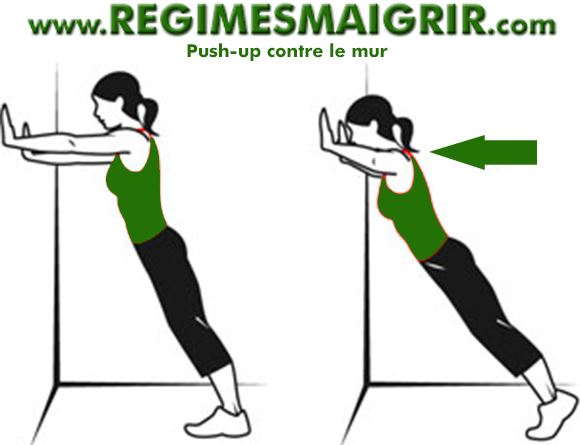 Illustration expliquant l'exercice de push up contre le mur