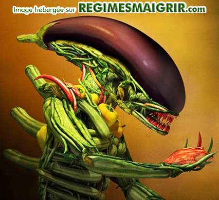 Le monstre de science-fiction Alien est reconstitu entirement par des lgumes ici