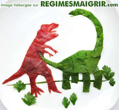 Deux dinosaures faits de lgumes se battent