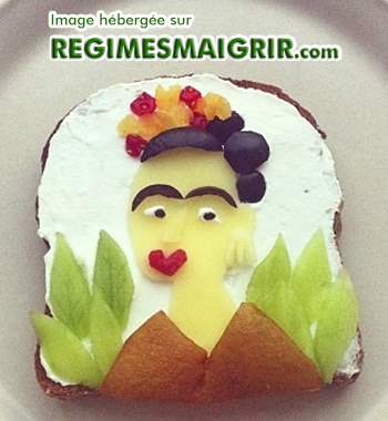 Portrait de Frida Kahlo pos sur un toast