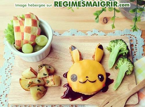 Le personne de dessin anim Pikachu est compos ici de morceaux de fromages