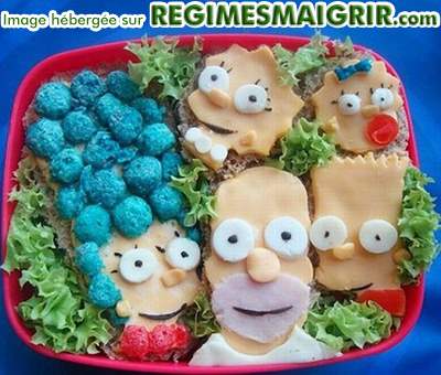 Les personnages du clbre dessin anim amricain les Simpsons sont reconstitus ici par des aliments