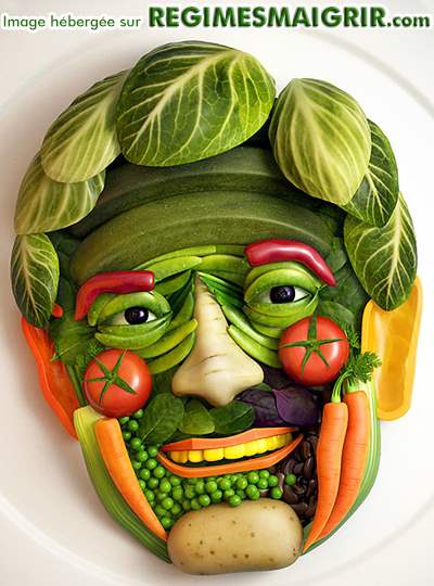 Une face humaine compose uniquement de lgumes dans le style d'Arcimboldo