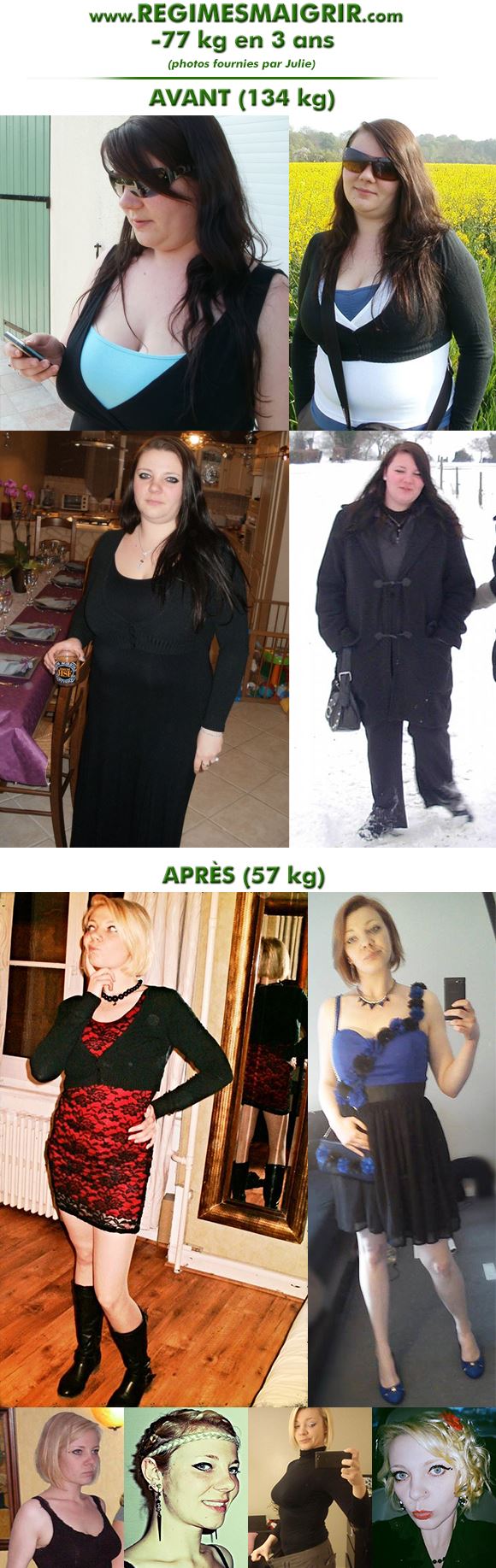 Julie a obtenu un changement visuel du corps trs spectaculaire grce  une perte de poids de 77 kilogrammes en 3 ans