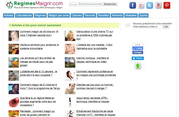 Capture d'cran de la page d'accueil du site RegimesMaigrir.com