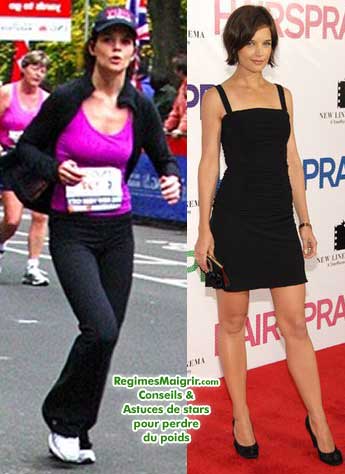 Katie Holmes fait beaucoup de sport (à gauche, on la voit en train de courir le marathon de New-York l'an dernier)